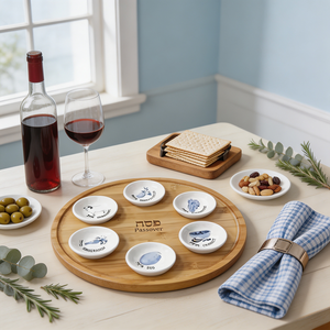Ensemble de plateaux de Seder en bambou personnalisés avec 6 bols en céramique, <span class=keywords><strong>plateau</strong></span> Ka'arah pour la cérémonie juive traditionnelle, pour la <span class=keywords><strong>table</strong></span> de la fête de Pessa'h - Product Image 3