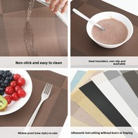 Set de table carré en PVC tressé haut de gamme Ningxin, résistant à la chaleur, antibactérien, antidérapant, style nordique, bicolore 2x2 pour table à manger
