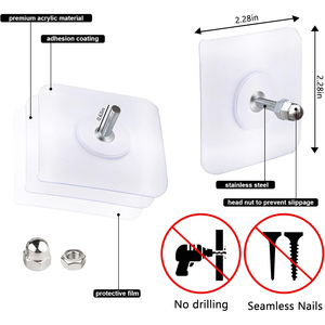 Crochets muraux multifonctionnels carrés en PVC transparents et autocollants sans trace (type crochet) simples pour salle de bain, outils de vie quotidienne, vaisselle - Product Image 2