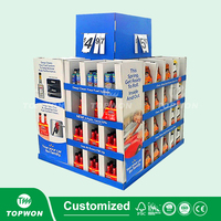 Présentoir en carton pour supermarché personnalisé au détail Présentoir de palettes en carton Présentoir de palettes de détergent désinfectant pour les mains vêtements shampooing