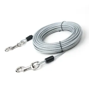 Alambre de acero recubierto de plástico de Pvc, correa de Cable para perro, Cable de amarre de acero inoxidable para perro, ganchos giratorios de Metal de resorte duradero