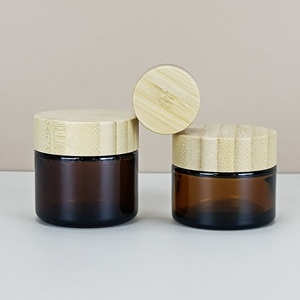 Tarros de Vidrio Ámbar para Crema Facial Cosmética con Logotipo Personalizado, Envases Vacíos para Manteca Corporal de 5g, 10g, 15g, 20g, 30g, 50g, 100g con Tapas de Bambú - Product Image 2