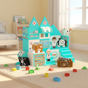 Ensemble de jeu d'imitation double couche pour enfants : clinique vétérinaire, maison de poupée avec chat et <span class=keywords><strong>chien</strong></span> - Product Image 2
