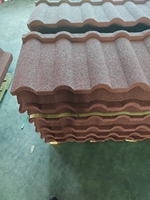 Ubin Milano merah 0.4 lembar atap aluminium ubin Shingle Romawi berlapis batu baja untuk rumah Panel baja bergelombang