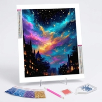 Peinture Diamant 5D Personnalisée, Kit Complet, Galaxie Ciel Étoilé Château Scène Nocturne, Kit d'Art DIY, Décoration Murale, Cadeau pour Adultes