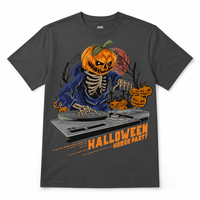 JNEI Halloween Pumpkin DJ Grafisch T-shirt voor heren, sneldrogend, ademend, casual top voor muziekfeestkleding