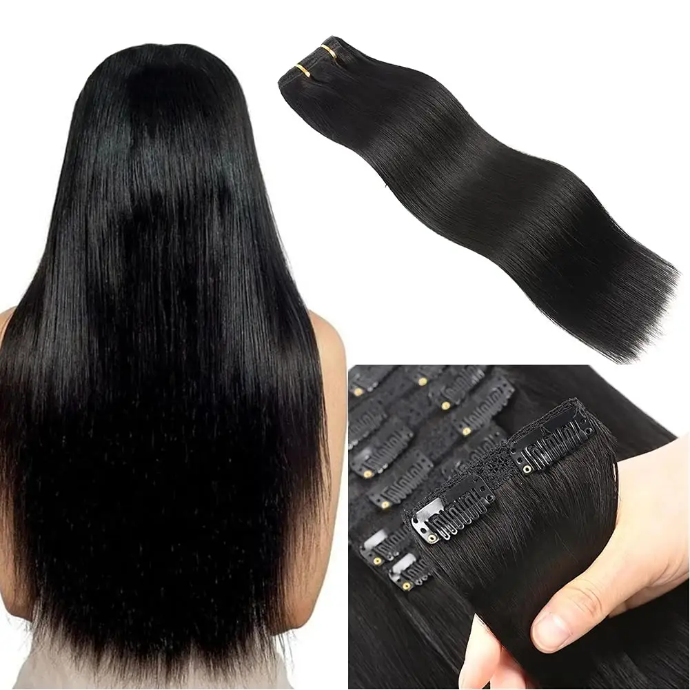 7 Pcs/Set Remy Virgin Blonde Wholesale Seamless Indian Silky Straight Human Hair Customized Double Drawn Clip in Extension Hair