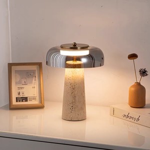 Tfshanks Yellow Travertine Table Lamp Mushroom Shape Led <b>Light</b> Bedroom Study Desk Lamp - Product Image 2