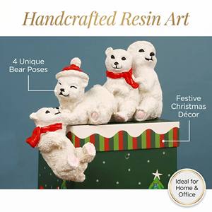 Set di 4 Statuine Orso Bianco Artigianato in Resina Statua Animale Decorazione Casa Ufficio Scrivania Mensola Regalo Natale Orna - Product Image 3