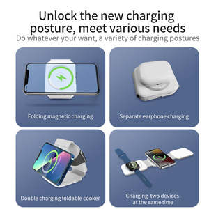 Kit caricabatterie Wireless multifunzione 15W veloce magnetico da viaggio pieghevole Set di caricabatterie Wireless con cavo USB - Product Image 5