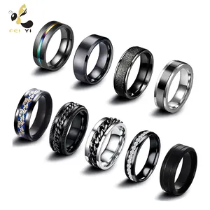 Sendok cincin serat karbon Tungsten Carbide, Set cincin baja anti karat romantis 8mm hitam ukuran 8-15