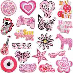 Trendy Pink Heart Embroidered Patches <b>Large</b> Iron-on Appliques Nonwoven Felt Polyester Thread for Cowboy Hats Denim Aesthetic - Product Image 1