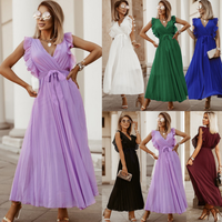 Robes longues plissées élégantes pour femmes, couleur unie, sans manches, collection été 2026, best-seller