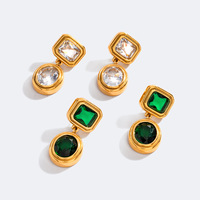 Boucles d'oreilles géométriques en zircone cubique, acier inoxydable, style vintage, luxe léger, bijoux haut de gamme, cadeau pour femmes