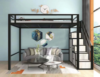 Lit mezzanine en métal au design moderne de haute qualité, taille Queen/King Size avec escaliers à panneaux en bois pour mobilier de dortoir ou d'hôtel