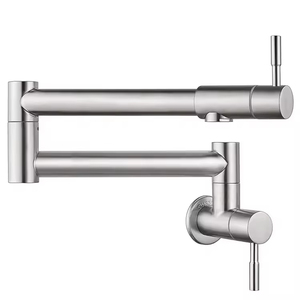 Robinet de <span class=keywords><strong>cuisine</strong></span> mural pivotant à double trou en acier inoxydable 304, robinet mélangeur d'eau froide unique rotatif - Product Image 1