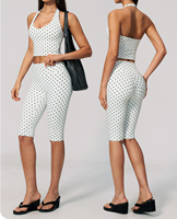Nouvel ensemble de yoga respirant à séchage rapide imprimé pois avec débardeur sportif à col halter en V profond et pantalon taille haute deux pièces