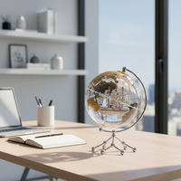 Wellfun Décoration de bureau Impression Globe terrestre en plastique acrylique pour bureau à domicile Globes du monde