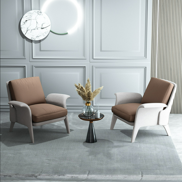 Italian Minimalism Designer Furniture OEM Leather Fabric Hotel Living Room with Ottoman High Back Armchair Lounge Chair Set