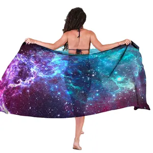 Low MOQ Top Quality Hawaii Best Sells Digital Print Custom Rayon Sarong Beach Summer Fashion Starfield Nebula Galaxy Space Print
