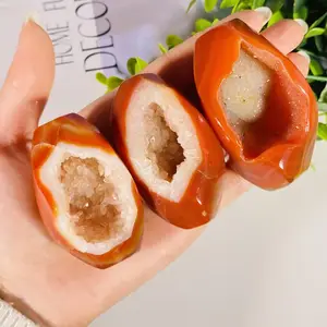 Bán Hot Chất Lượng Cao Hand Made Red Carnilian Druzy Đá Tiêu đề Thủ Công Mỹ Nghệ Tinh Thể Màu Đỏ Carnelian Palm Đá Cho Quà Tặng