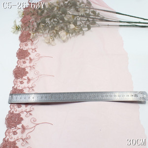 Encaje Bordado de Poliéster de 30 cm con Borde de Malla Floral <span class=keywords><strong>Rosa</strong></span>, Precio de Fábrica, para Vestidos de Mujer, Accesorios Textiles - Product Image 3