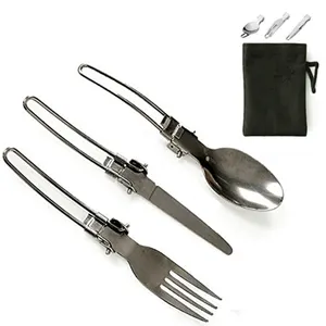 Folding Spoon Fork Knife Set - Portable 3 in 1 Folding Dinner Flatware Utensils , Stainless Steel Cutlery für Camping Picnic