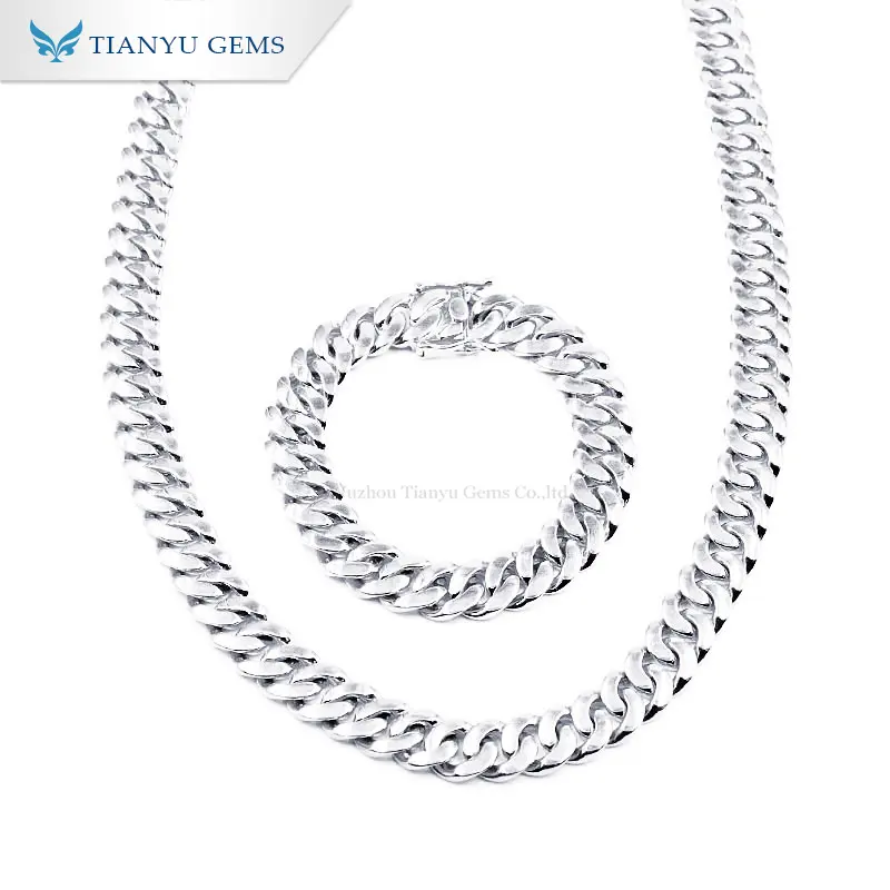 Tianyu Gems Forever Quality 925 Sivler 10K 14K Gold Bracelet Necklace Hip Hop Chain Male Cuban Link