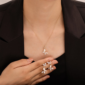 Butterfly <b>Necklace</b> Marquise Moissanite Copper Plated 16k Gold <b>Silver</b> Chain For Women Gift Jewelry <b>Set</b> - Product Image 2
