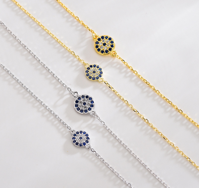 Best Selling Women Bracelet 925 Sterling Silver CZ Stone Turkish Evil Eye Bracelet