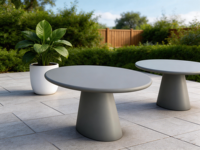 Table basse KirKasa, design italien moderne, mobilier de salon, finition béton gris ciment, modèle KKL, style luxe léger.