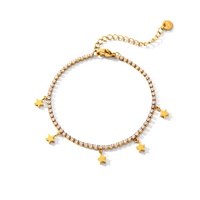 Bracelet tendance en acier inoxydable électroplaqué avec zircon incrusté, pendentif étoile à cinq branches et pompon