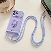 Funda con correa de cuerda de TPU 2026 y soporte de anillo para tarjetas para iPhone 17 16 15 14 Pro Max con correa para el cuello y funda tipo cartera