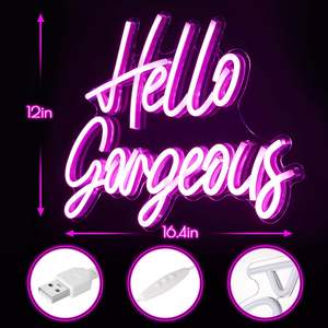Letrero Luminoso LED Rosa 'Hello Gorgeous' con Interruptor Regulable para Decoración de Pared en Hogar, Centro Comercial, Dormitorio de Niñas, Sala de Maquillaje - Product Image 2