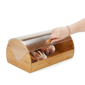 Boîte à pain en bambou Hanhe avec couvercle en acrylique, grand récipient de rangement alimentaire pour comptoir de cuisine - Product Image 5