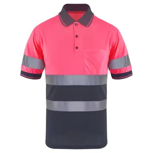 Hi Vis Reflective Safety Workwear Bird Eye Breathable Polo Shirt Men Quick Dry pink Color Polo Safety Shirt