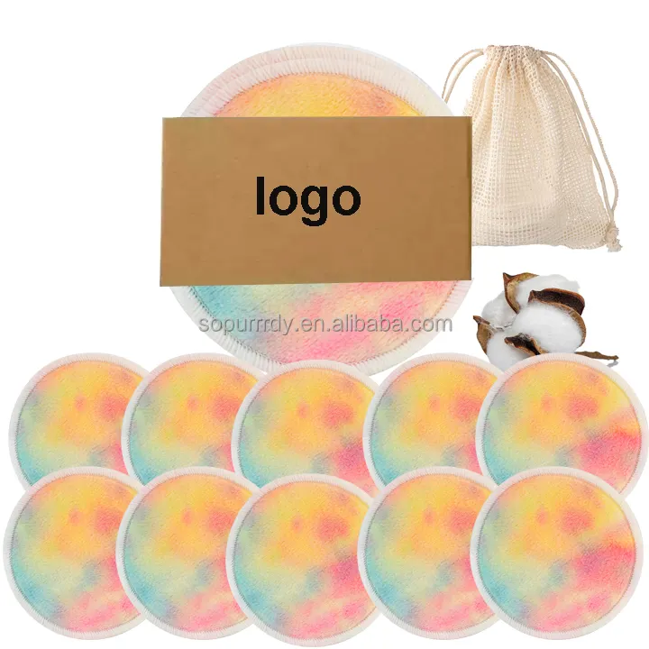 Custom Logo Wasbare 10 Stuks Herbruikbare Make-Up Remover Gezicht Facial Cleaning Pads Biologische Bamboe Katoen Nul Afval Make Up Pads