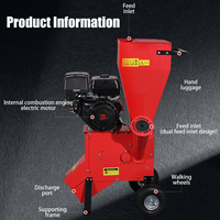 Broyeur de Branches 15 CV à Démarrage Électrique, Système d'Alimentation Manuel, Moteur Essence 420cc 4 Temps, Broyeur de Bois Mobile