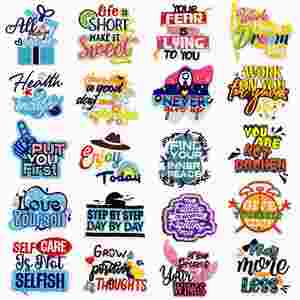 Parche termoadhesivo de moda con bordado de dibujos animados a color y palabras inspiradoras para ropa y bolsos - Product Image 1