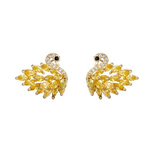 Swan Zirconia Stud Earrings 14k Gold Ear Post Office Career Jewelry - Product Image 5