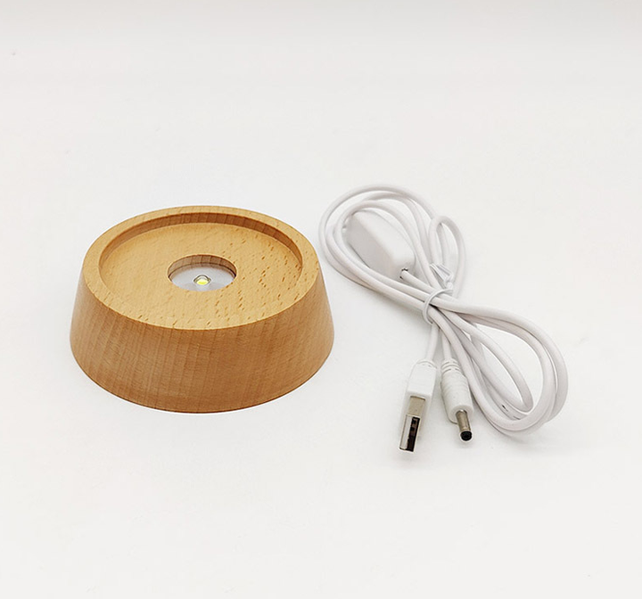 2 Socles Lumineux LED En Bois – Base Rechargeable USB Pour Veilleuse Ou Décoration D’objets Transparents – 12x12x2 Cm