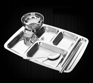 Vassoi Rettangolari in Acciaio Inox per Mensa Scolastica o Carceraria, con 3/4/5/6 Scomparti, per Pranzo e Pasti - Product Image 5
