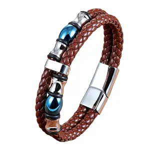 2312 New men's bracelet retro accessories hand accessorized with all-match titanium steel PU leather