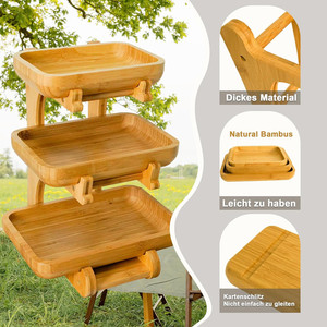 Support de sol rectangulaire <span class=keywords><strong>à</strong></span> 3 niveaux pour fruits et collations, en bambou, avec paniers <span class=keywords><strong>à</strong></span> fruits vides et bols recyclables - Product Image 6