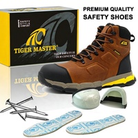 Bottes de sécurité de travail imperméables Tiger Master CE S3, embout en fibre de verre, anti-perforation, cuir véritable marron de haute qualité, semelle en caoutchouc EVA