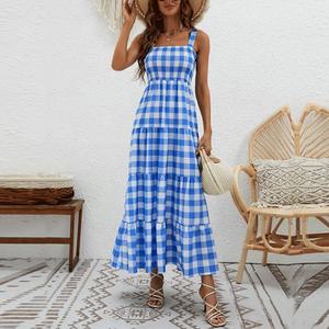 Abiti Lunghi da Donna con Stampa a <span class=keywords><strong>Pois</strong></span>, <span class=keywords><strong>Vestito</strong></span> Hawaiano Senza Maniche con Scollo Quadrato, Abbigliamento Boho, Abito a Quadri - Product Image 3