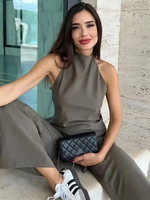 Ensemble pantalon et débardeur asymétrique dos nu sexy à bretelles + pantalon à cordon de serrage, style streetwear vintage pour femme