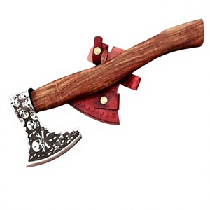 Hache Viking en acier au carbone, faite à la main, avec manche en bois de rose barbu et motif crâne, pour couper le bois - Product Image 1