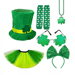 Conjunto de Disfraz de Trébol para Mujer, Decoración para Festival Irlandés, Falda Verde, Gafas, Diadema, Sombrero, Collar, Calcetines, Traje para el Día de San Patricio - Product Image 4
