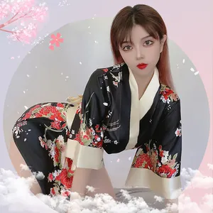 벚꽃 목욕 가운 여성 Suppliers-도매 일본 기모노 벚꽃 여성 목욕 가운 섹시한 잠옷 나이트 가운 세트 GR207